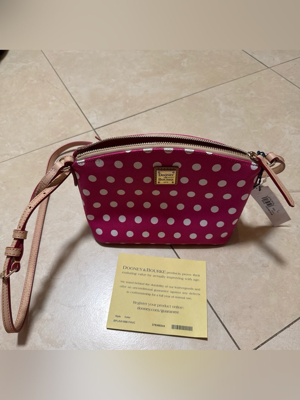 Dooney & Bourke Pink Polka Dot Crossbody Bag-adjustable strap
